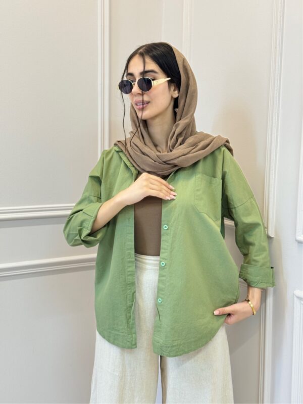 شومیز لینن تک جیب - Image 5