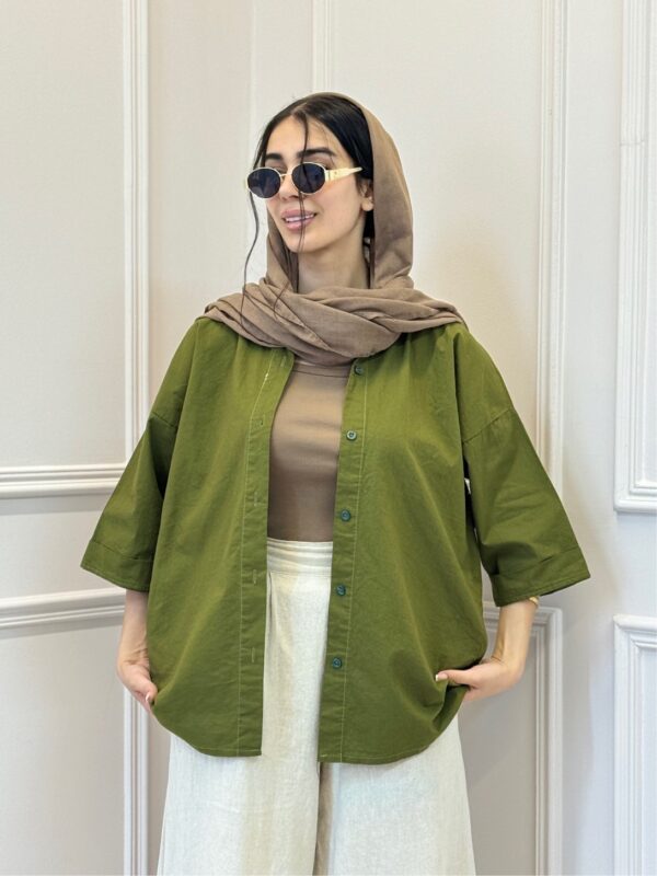 شومیز لینن آستین سه ربع - Image 6