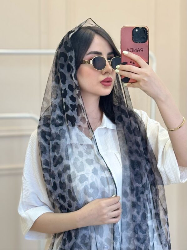 شال توری پلنگی خاکستری - Image 3